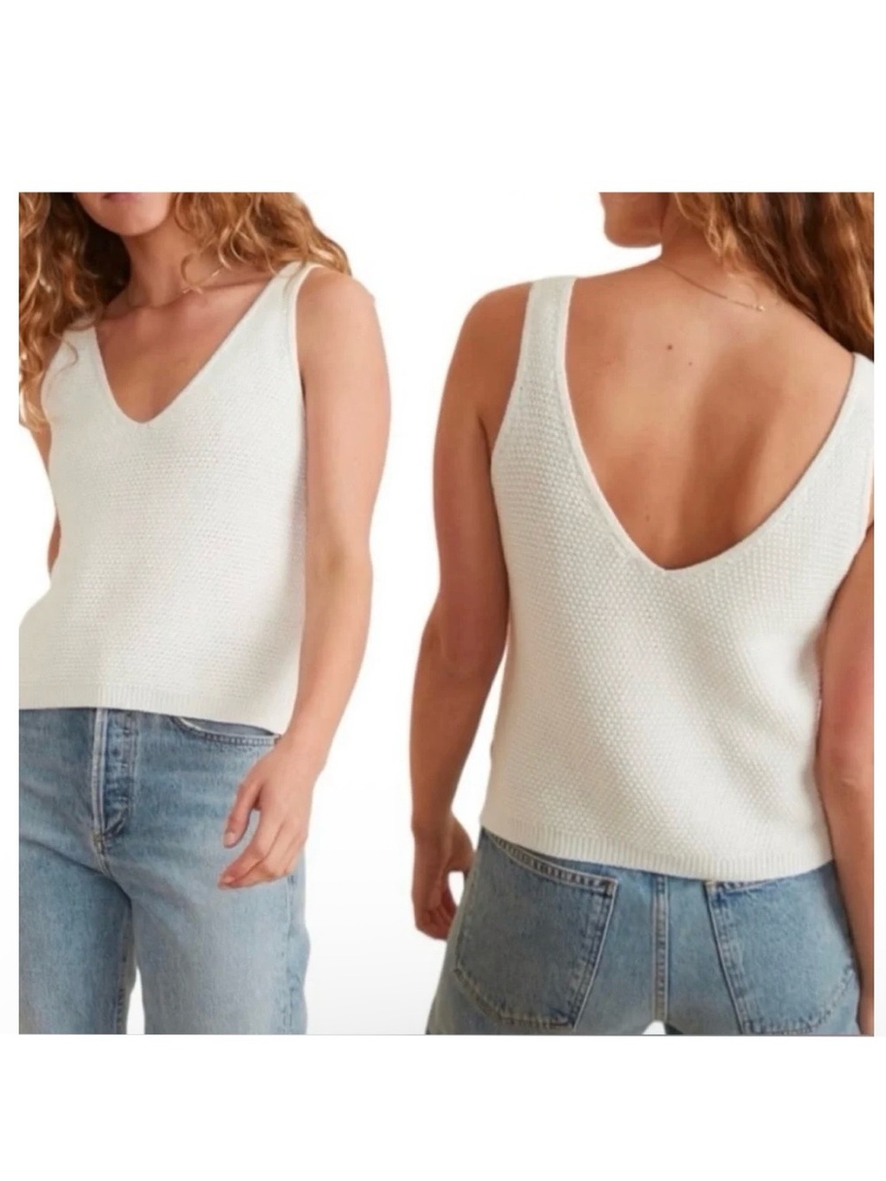 Marine Layer Finley Knit Tank Cream Textured XS Minimalist Capsule Cotton Top
